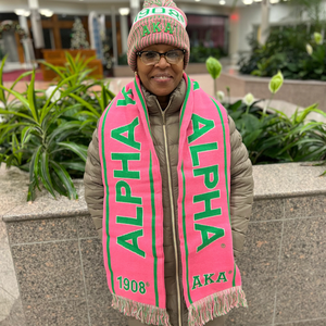 Conjunto de Bufanda y Gorro Rosa AKA, Gorro de Invierno de Punto Rosa y Gris con Bufanda a Juego, Conjunto de Regalo Cálido Bordado en Verde para Mujer - Product Image 3