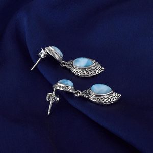 Nuevos pendientes colgantes de plata de ley 925 maciza con cierre a presión, con piedra preciosa de larimar azul natural, joyería fina de playa para mujer - Product Image 2
