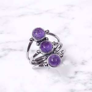 Bague triple en argent sterling 925 avec trois pierres précieuses naturelles pour femmes, bijoux fins, tendance, à porter tous les jours, design unique - Product Image 4