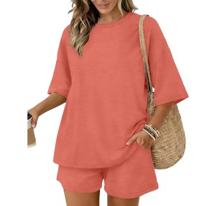 Women's Black 2-Piece <b>Knitted</b> <b>Set</b> O-Neck Loose Top With Pocket Shorts Casual Breathable Spring Summer Wear - Product Image 4