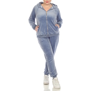 Conjunto Deportivo Azul con Capucha para Mujer, Talla Grande, Pantalones Largos de Color Sólido, Casuales, con Bolsillos Laterales y Cierre de Cremallera, para Otoño - Product Image 2