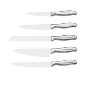 Ensemble de couteaux de cuisine en acier inoxydable, 5 pièces, avec bloc de rangement en bois, manches ergonomiques en métal, lames de coupe aiguisées pour la cuisine à domicile - Product Image 2