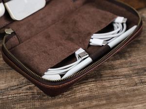 Travel Friendly Genuine Leather Smell Proof Protection <b>Cable</b> Organizer Roll Cord Holder Electronic Wire Management Accessories - Product Image 5