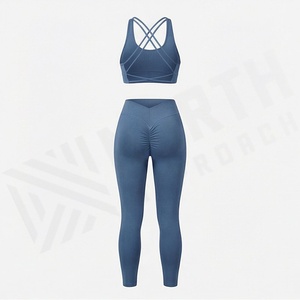Ensemble de sport deux pièces personnalisé avec logo pour femme – Leggings d'exercice à taille élastique et tenue de yoga et fitness - Product Image 2