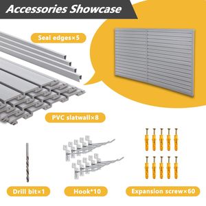 Organisateur de garage à lattes en PVC robuste Section de 8 pieds x 4 pieds Stockage industriel Charbon de bois Gris foncé Support mural pour outils - Product Image 4