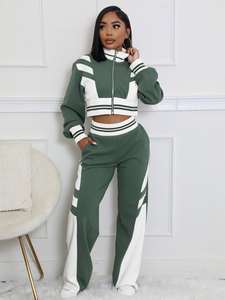 Custom 2026 Women Red Black 2 Piece Tracksuit Set Zip Up Crop Jacket Wide Leg <b>Pants</b> Casual Sporty Streetwear Outfit - Product Image 5