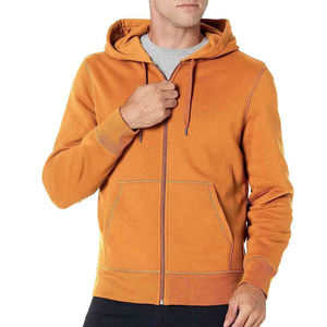 Sweat-shirt à capuche zippé pour homme, orange, coupe classique, tricoté, décontracté, pour l'automne, couleur unie, sweat-shirt à capuche entièrement zippé - Product Image 2