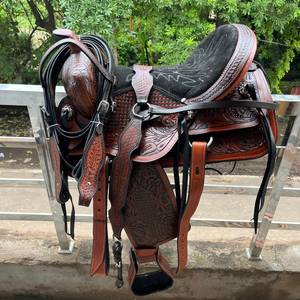 Ensemble de selle western en cuir véritable avec outils de montage en acier inoxydable à motif floral pour l'équitation, le trail, le plaisir et le barrel - Product Image 5