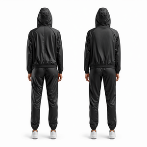 Ensemble de survêtement sportif pour femmes, écologique, léger, en nylon, à capuche, avec cordon de serrage, imprimé uni, pour l'été - Product Image 3