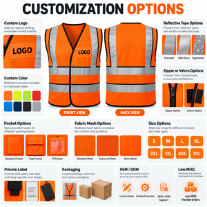 Gilet de sécurité réfléchissant orange haute visibilité pour hommes, vêtements de travail respirants en maille avec impression de logo pour les chantiers de construction - Product Image 2