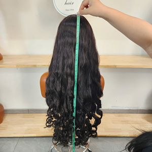 Perruque Lace Front en Cheveux Vierges Vietnamiens Longs Ondulés, Double Drawn, Haute Densité, avec Closure 5x5 Transparente, Sans Colle, Noire - Product Image 4