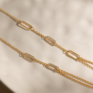Gold Plated Stainless Steel Necklace with White Rhinestone Accents - Product Image 2
