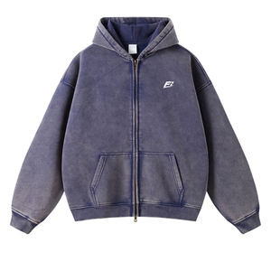 Vintage Washed Full Zip Oversized Men's Hoodies Streetwear <b>Jacket</b> Heavyweight Fleece 100% Cotton Breathable Custom Logo Unisex - Product Image 1