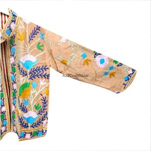 Indian Hand Embroidered Eco-Friendly Quick Dry Breathable Corduroy Suzani <b>Jacket</b> Boho <b>Hippie</b> Women with Cotton Stripe Liner - Product Image 3