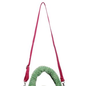 Bolso Tote Pequeño de Pana Verde con Correa Rosa, Bolso de Hombro de Moda para Mujer, Bolso de Viaje Casual, Accesorio Elegante para Uso Diario - Product Image 2