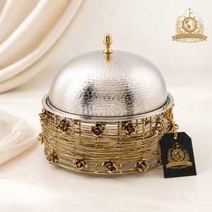 Gold Cutout Casserole Pot with Geometric Pattern Lid Metal <b>Food</b> <b>Warmer</b> <b>Buffet</b> <b>Server</b> for Dining Table and Restaurant Event - Product Image 3