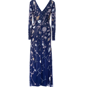 Elegante Vestido de Noche Azul Bordado |   Vestido de Fiesta de Manga Larga de Lujo |   Traje de Diseñador para Bodas Formales 2026, Estilos Premium - Product Image 1