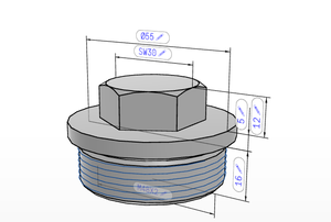K1131 สกรูปลั๊ก DIN910 ไม่มีช่องระบายอากาศ, M48X2, SW=30, รูปแบบ: A, เหล็กชุบสังกะสี - Product Image 3