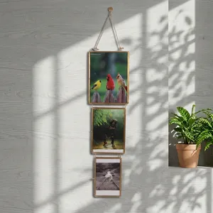 Cadre photo vertical en métal, rectangulaire, décoration murale, intérieur de la maison, cordon de suspension, cadre photo familial, cadre photo en verre et laiton - Product Image 4