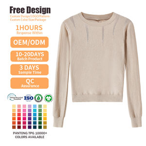 Jersey básico de cuello redondo de otoño para mujer, prendas de punto de lana de manga larga, suéteres casuales de patrón sólido para mujer, venta al por mayor - Product Image 4