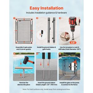 Kit de Instalación Fácil de 4 x 2.5 Pies para Valla de Seguridad de Piscina Enterrada con Pestillo Metálico y Tope - Product Image 5