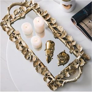 ถาดโชว์โลหะวินเทจสุดหรู ประดับใบแปะก๊วย สำหรับตกแต่งบ้านและโรงแรม - Product Image 2