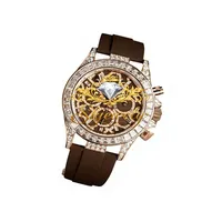 CZ Diamant-Zifferblatt Quarz Luxus Herrenuhr mit Edelstahl Rundgehäuse 20mm Braunes Armband Hip-Hop-Stil Datumsanzeige