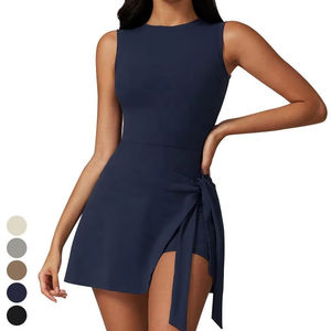 ชุดเทนนิสผู้หญิงใส่สบาย ระบายอากาศดี เป็นมิตรกับสิ่งแวดล้อม แห้งเร็ว ชุดลำลองเล่นกอล์ฟแบบ 2 ชิ้น กระโปรงคอสูงแขนกุด - Product Image 2