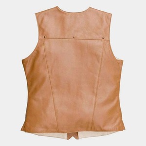 Gilet en cuir véritable camel pour femme, tricoté, style streetwear western, avec fermeture éclair - Product Image 4