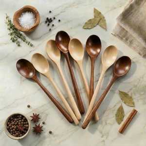Wooden <b>Spoon</b> Set Long Handle Serving <b>Spoons</b> Stirring Soup Tea <b>Coffee</b> Kitchen Tableware - Product Image 2
