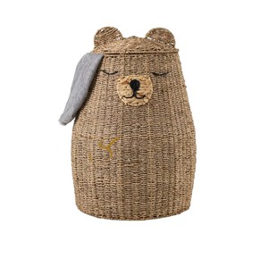 Bear Shaped Water Hyacinth Storage <b>Bin</b> Woven Kids Toy Organizer Hamper with <b>Covered</b> Lid - Product Image 3