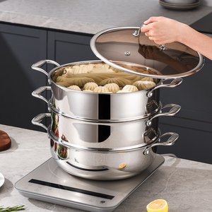 Casserole vapeur en acier inoxydable de qualité supérieure avec construction multicouche, couvercle en verre trempé, poignées résistantes à la chaleur, compatible induction - Product Image 6