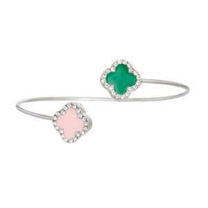 Bracelet ouvert trèfle en pierre rose et verte pour femme, bijou élégant et tendance, ajustable, accessoire de fête, cadeau - Product Image 5