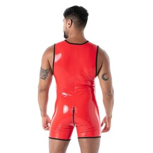Combinaison intégrale en cuir rouge pour homme, style seconde peau, extensible, coupe ajustée, sexy, pour clubwear et soirée, écologique, imperméable, avec dentelle - Product Image 2