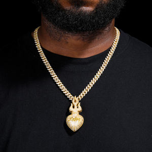 ZOE Flame Heart Pendant 24K Gold Plated Men's Hip Hop Jewelry Crystal Rhinestone Themed <b>Charm</b> Gift - Product Image 2