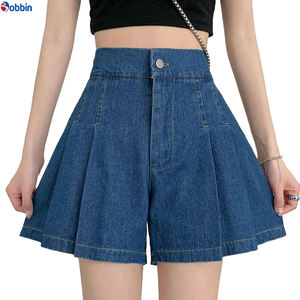 Short Pants <b>Jeans</b> for Women Shorts <b>Elastic</b> <b>Waist</b> Women Denim Shorts Custom Women's Plus Size High Rise <b>Jeans</b> Pleated Wide Leg - Product Image 1