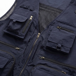 Navy Blue Multi Pocket Tactical <b>Utility</b> <b>Vest</b> | Zip Up Mesh Back Work <b>Vest</b>| Heavy Duty Sleeveless Jacket| Custom OEM Manufacturer - Product Image 6