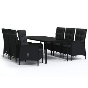 Conjunto de Comedor de Jardín de Ratán PE Negro y Acero con Recubrimiento en Polvo y Vidrio - Product Image 2