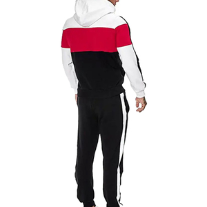 Custom <b>Men</b>’s Black Red and <b>White</b> Color Block Tracksuit Full Zip Hooded <b>Jacket</b> and Side Stripe Jogger Pants Two Piece Streetwear - Product Image 2