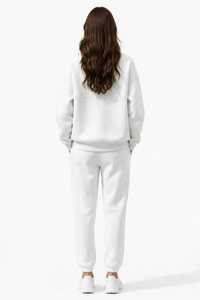 Sudadera Blanca de Felpa Francesa con Media Cremallera, Cuello Alto, Logotipo Frontal, Estilo Casual, Unisex, Otoño, Impresión Digital - Product Image 2