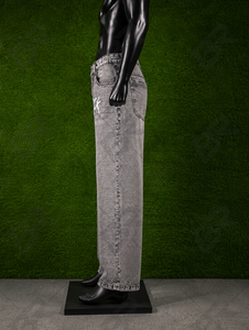 Meilleurs Jeans Droits Imprimés Effet Vieilli Taille Moyenne en Denim Délavé Style Streetwear pour Hommes - Product Image 2
