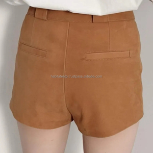 Nouveau style short taille haute en cuir véritable couleur unie confortable et ajusté en peau de mouton véritable avec fermeture éclair pour femme - Product Image 3