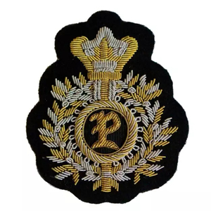 Handmade Embroidered Custom Made Bullion Wire Royal <b>Crown</b> Patches 3D Embroidery Golden &<b>Silver</b> Fashion Badges For Uniform - Product Image 1