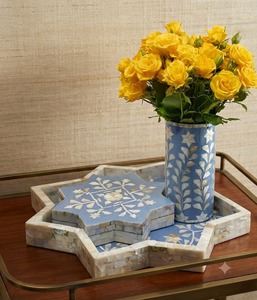 Pot à plantes aromatique en nacre incrustée, motif floral bleu, pour la décoration de la maison, de l'hôtel et du jardin - Product Image 1
