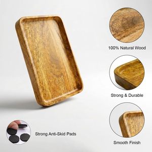 Plateau de service en bois de luxe moderne |   Plateau en bois naturel écologique pour le petit-déjeuner, le thé, le café et les collations, 24,5 x 16 cm |   Lave-vaisselle durable - Product Image 4