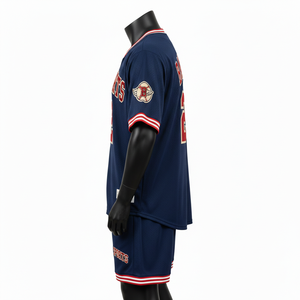 Ensemble de shorts de baseball pour hommes en tissu mesh polyester premium 180 GSM, bleu marine, coupe athlétique, logo personnalisé appliqué pour ensemble de shorts homme - Product Image 3