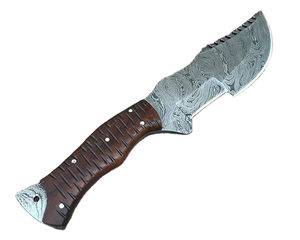 Cuchillo de hoja fija de acero inoxidable de grado industrial, hecho a mano y personalizable, con borde dentado, punta de clip, mango de madera de palisandro y cuerno de búfalo - Product Image 1