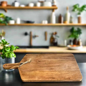 Tabla de cortar y picar de madera natural con asa integrada y orificio para colgar, ecológica, apta para lavavajillas - REHMAN CRAFT - Product Image 1