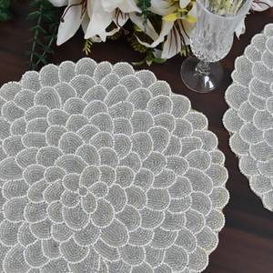 Bohemian Artisan <b>Beaded</b> Square Polyester Cotton Table <b>Placemat</b> Charger Mat 300mm Diameter Handcrafted Eco-Friendly Reusable for - Product Image 5
