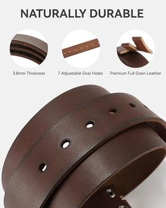 Genuine Leather Belt <b>Cow</b> Hide Solid Brown Casual Silver Buckle Printed Durable 3.5cm Width Seven Holes Oval Design - Product Image 4